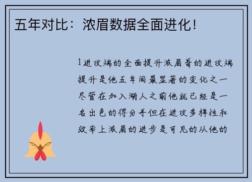 五年对比：浓眉数据全面进化！