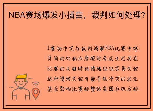 NBA赛场爆发小插曲，裁判如何处理？
